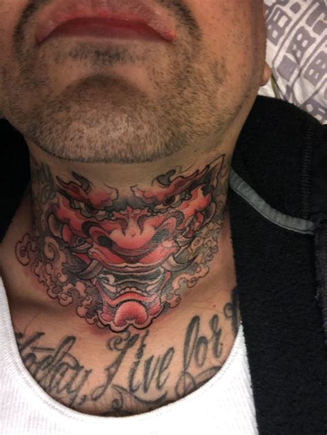 demon throat tattoo|demon neck tattoo for men.